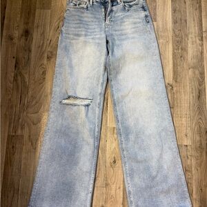 Light Blue Distressed Wide-Leg Jeans
